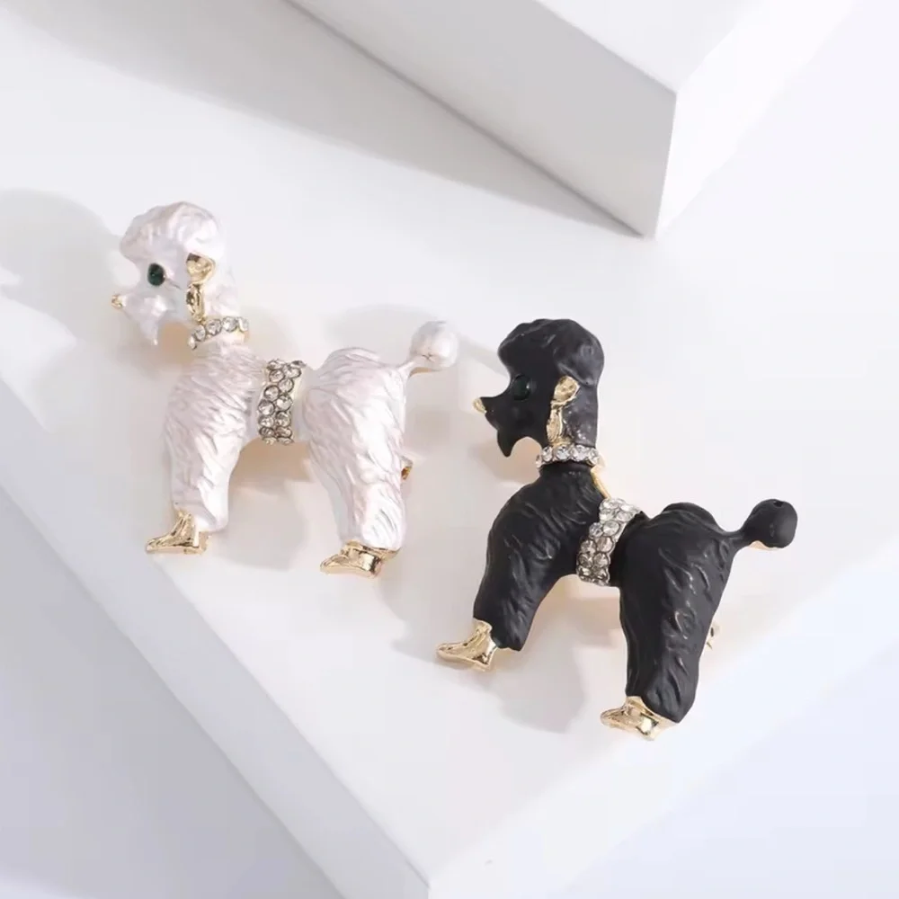 White Poodle Gold Crystal Brooch